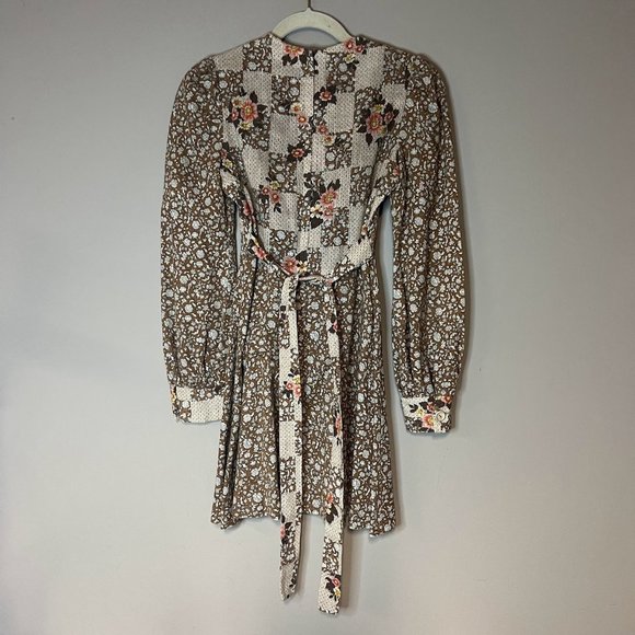 Vintage JODY T OF CALIFORNIA 70s Floral Prairie Folk Smocked Mini Dress - Picture 6 of 10